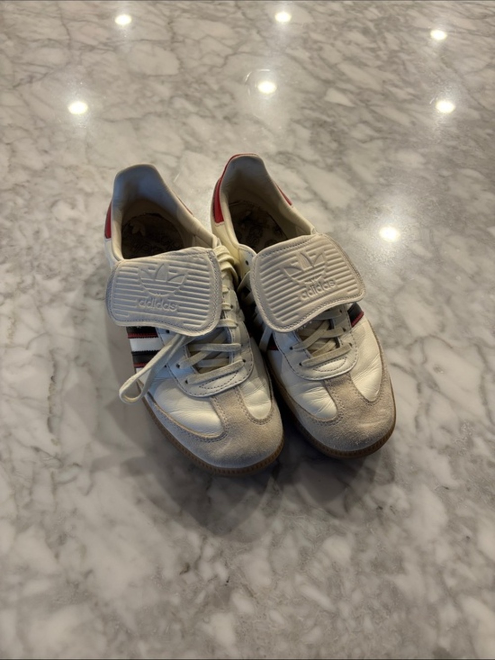 adidas Originals White Sneakers with Black & Red Stripes